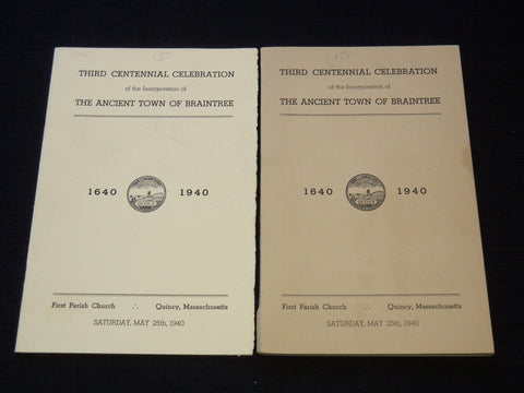 1940 TOWN OF BRAINTREE CENTENNIAL CELEBRATION LOT OF 2 ISSUES - J 7267