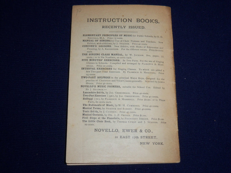 1896 THE KNICKERBOCKER SERIES OF SCHOOL SONGS BOOK 1 BY F. E. HOWARD - K 518
