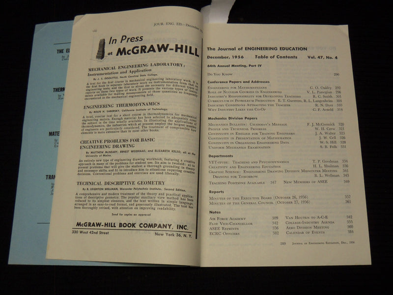 1956-1957 ENGINEERING EDUCATION JOURNAL MAGAZINES LOT OF 2 ISSUES - K 1060
