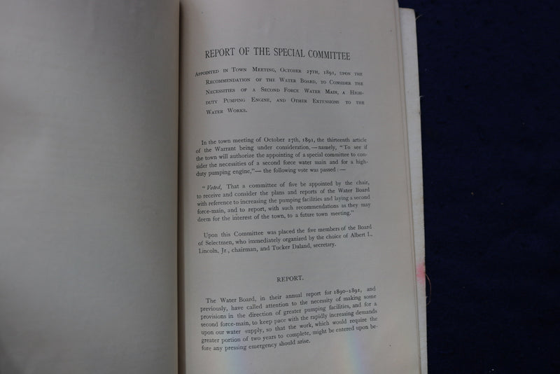 1892 BROOKLINE WATER BOARD ANNUAL REPORT SOFTCOVER BOOK - K 795