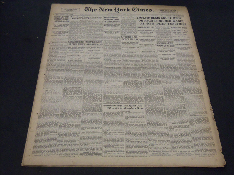 1933 JULY 18 NEW YORK TIMES - 1,000,000 BEGIN SHORT WEEK - NT 5190