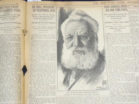 1922 AUGUST 3 NEW YORK TIMES - DR. BELL, INVENTOR OF TELEPHONE DIES - NT 8361