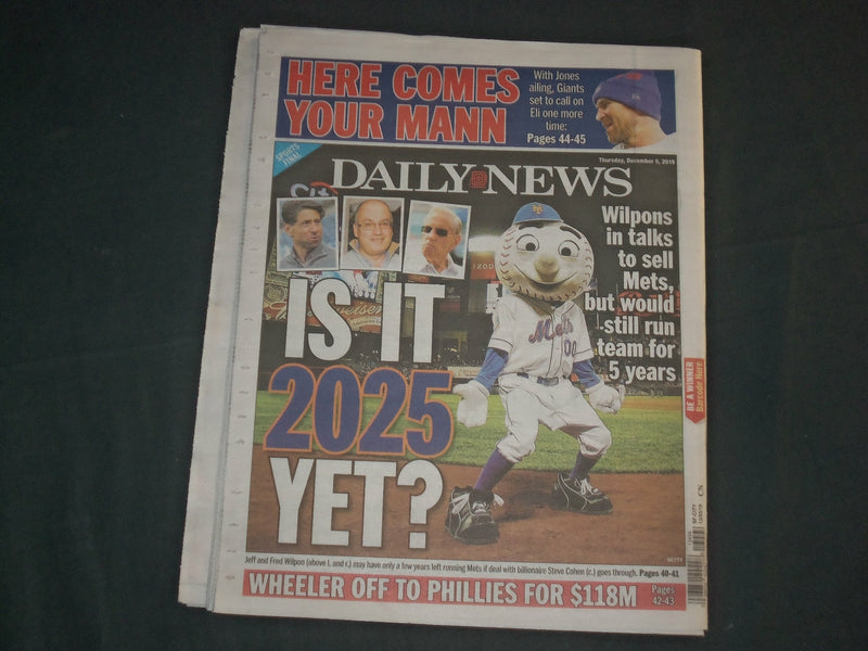 2019 DECEMBER 5 NEW YORK DAILY NEWS NEWSPAPER - WILPONS TO SELL NEW YORK METS