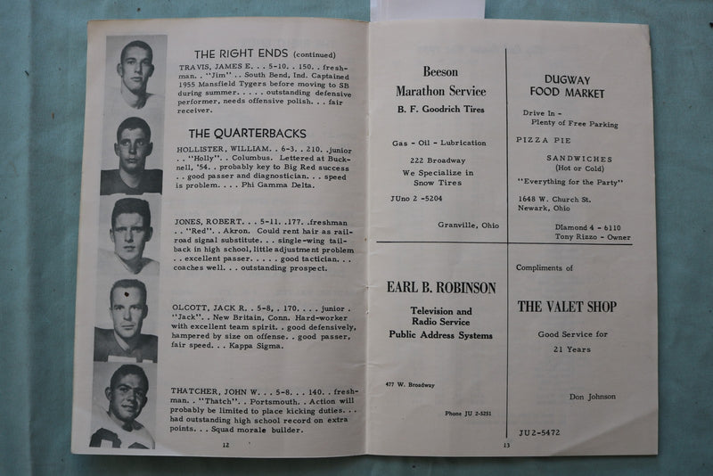 1956 SEP 29 DENISON UNIVERSITY VS. MT. UNION COLLEGE FOOTBALL PROGRAM - K 3316