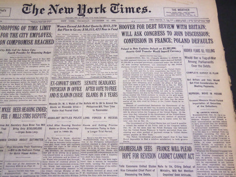 1932 DECEMBER 15 NEW YORK TIMES - HOOVER FOR DEBT REVIEW WITH BRITAIN - NT 4794