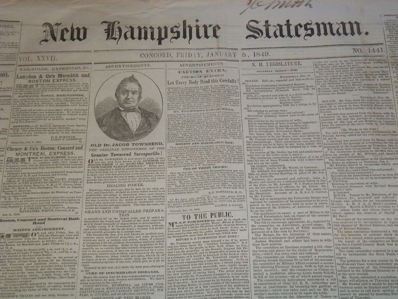1849 NEW HAMPSHIRE STATESMAN NEWSPAPER LOT OF 2 - TAYLOR - GREELEY - NP 2150V