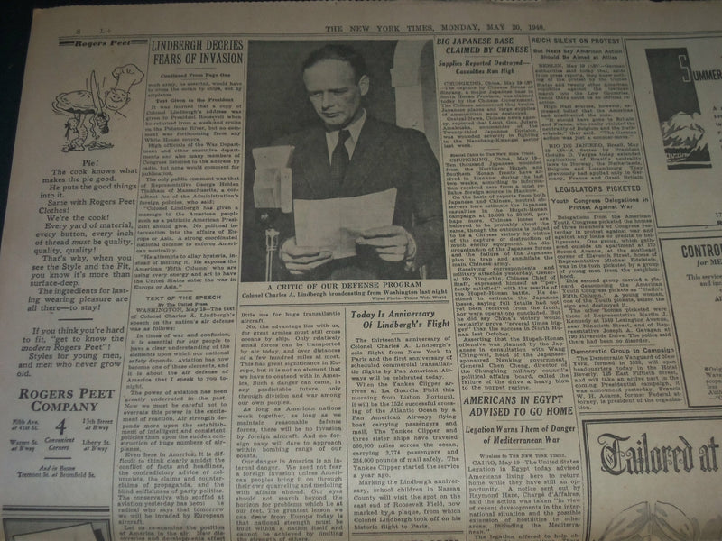 1940 MAY 20 NEW YORK TIMES - FIERCE BATTLE OF TANKS RAGES ST. QUENTIN - NP 3611