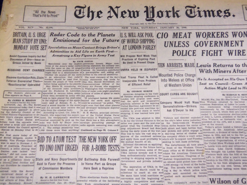 1946 JANUARY 26 NEW YORK TIMES - RADAR CODE TO PLANETS ENVISIONED - NT 3233