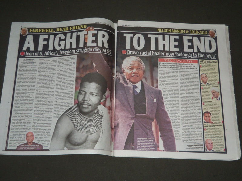 2013 DEC 6 NY DAILY NEWS NEWSPAPER NELSON MANDEL A FAREWELL DEAR FRIEND- NP 2553