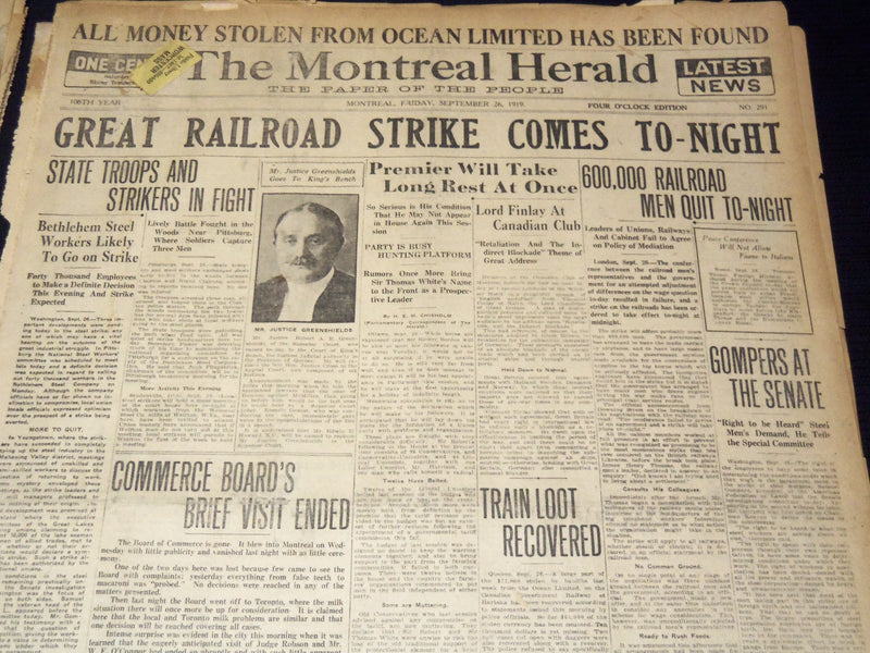 1919 SEPTEMBER THE MONTREAL HERALD NEWSPAPER LOT OF 23 ISSUES - NTL 16C