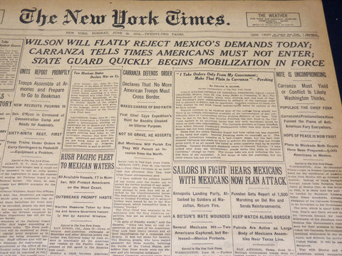 1916 JUNE 20 NEW YORK TIMES - WILSON WILL REJECT MEXICO'S DEMANDS TODAY- NT 8638
