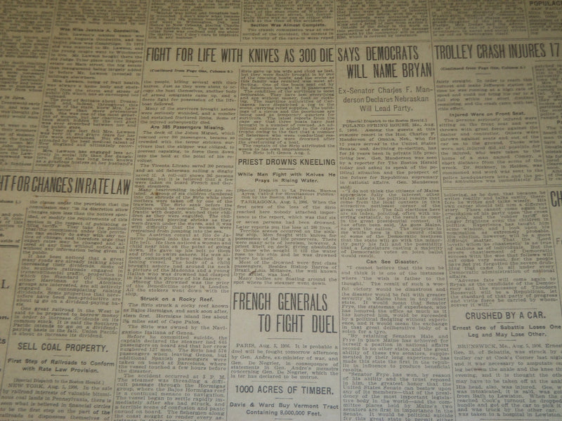 1906 AUGUST 6 THE BOSTON HERALD - S. S. SIRIO SINKS 300 DIE IN SEA - BH 113