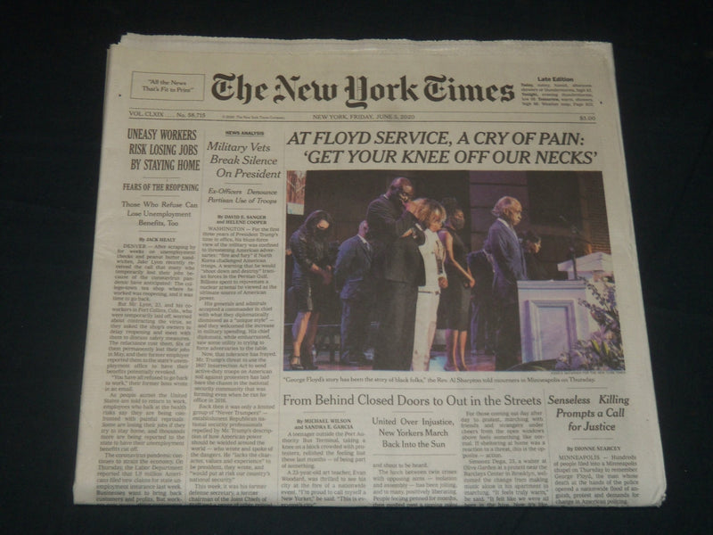 2020 JUNE 5 NEW YORK TIMES - FLOYD SERVICE , A CRY OF PAIN GET YOUR KNEE OFF
