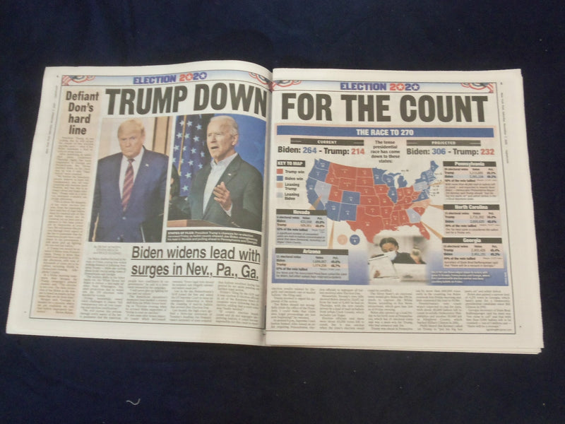 2020 NOVEMBER 7 NEW YORK POST NEWSPAPER - BIDEN THIS CLOSE TO WINNING PRESIDENCY