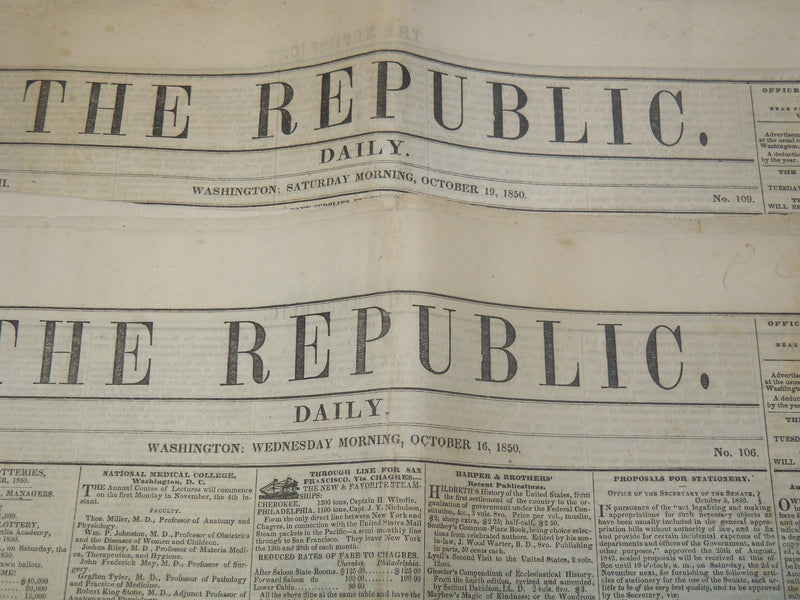 1850 THE REPUBLIC DAILY NEWSPAPER LOT OF 4 ISSUES - WASHINGTON - NP 3297L