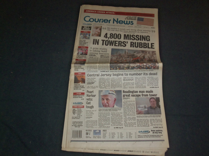 2001 SEPTEMBER 14 COURIER NEWS NEWSPAPER-4,800 MISSING IN TOWERS' RUBBLE-NP 3501