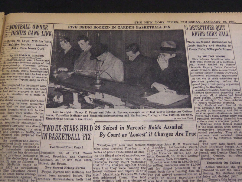 1951 JANUARY 18 NEW YORK TIMES - BASKETBALL STARS HELD IN FIX - NT 4276