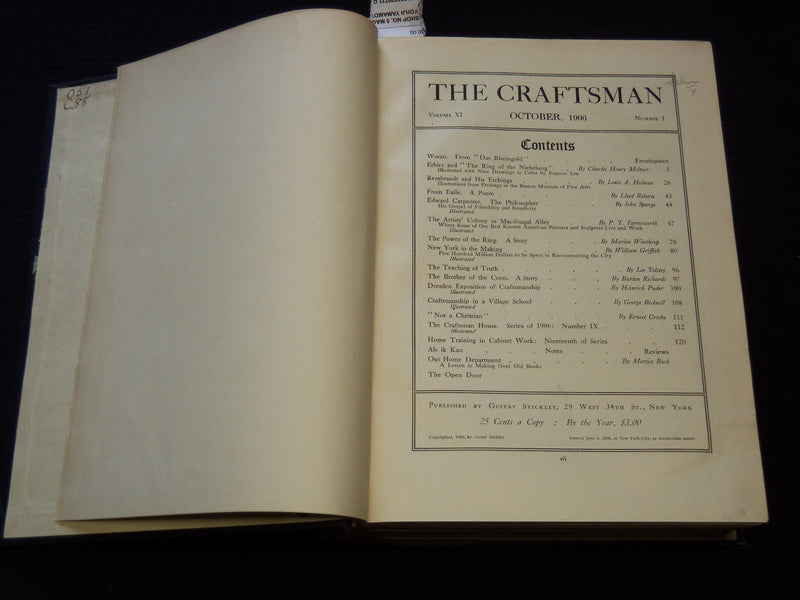 1906 OCTOBER-1907 MARCH THE CRAFTSMAN MAGAZINE BOUND VOLUME - KD 7893