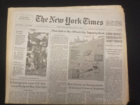 1996 JULY 29 NEW YORK TIMES NEWSPAPER -CLINTON HARSHER MEASURES TERROR - NP 7017