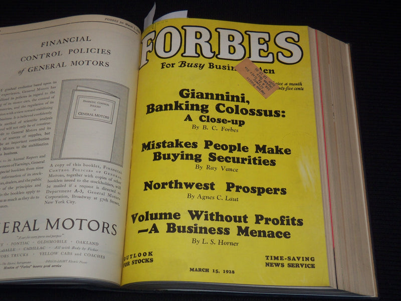 1928 JANUARY 1-JUNE 15 FORBES MAGAZINE BOUND VOLUME - NICE ADS - R 10H