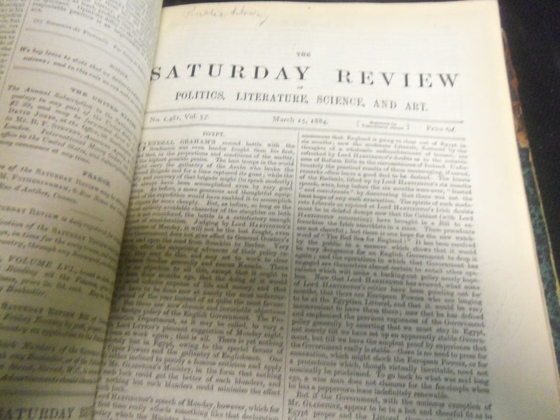 1884 SATURDAY REVIEW 2 BOUND VOLUMES - COMPLETE YR- PUBLISHED IN LONDON - R 1100