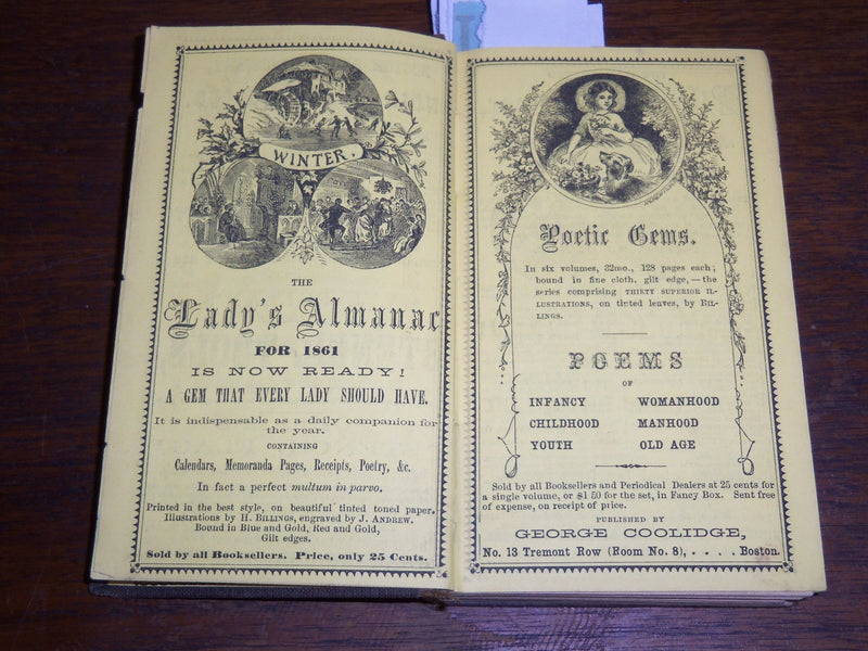 1861 THE BOSTON ALMANAC W/ FOLD OUT MAP - 3 3/8