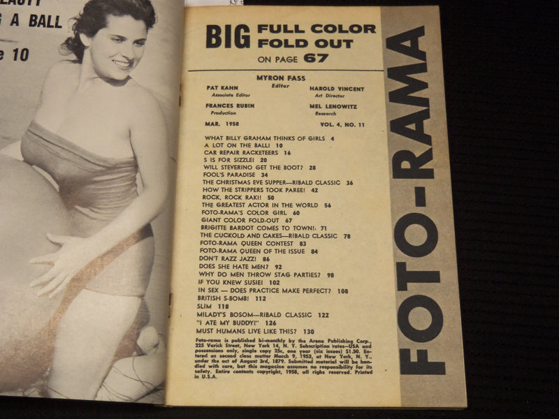 1958 MARCH FOTO-RAMA DIGEST MAGAZINE - BILLY GRAHAM - GRETA THYSSEN - K 1022