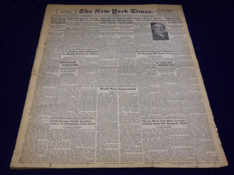1949 JUN 29 NEW YORK TIMES - SENATOR WAGNER RESIGNS ELECTION NECESSARY - NT 2642