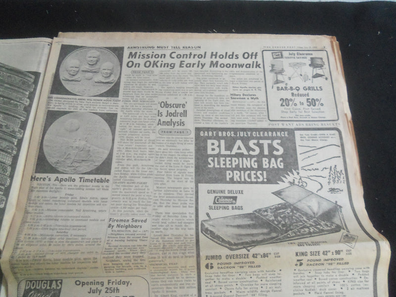 1969 JULY 18 DENVER POST NEWSPAPER - ASTRONAUTS NEAR CRUCIAL MANEUVERS - NP 5855