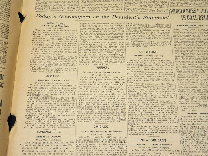 1918 JANUARY 22 NEW YORK TIMES NEWSPAPER - PRESIDENT INDORSES BAKER - NT 7940