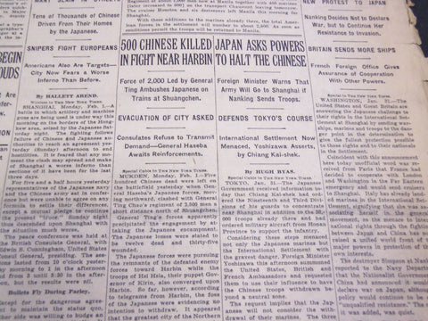 1932 FEBRUARY 1 NEW YORK TIMES - 500 CHINESE KILLED NEAR HARBIN - NT 4824