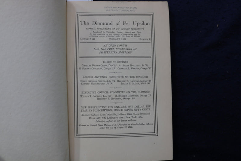1931 JANUARY THE DIAMOND OF PSI UPSILON SOFTCOVER BOOK - K 824