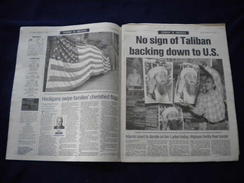 2001 SEPTEMBER 18 CHICAGO SUN-TIMES NEWSPAPER -BIN LADEN, DEAD OR ALIVE- NP 5946