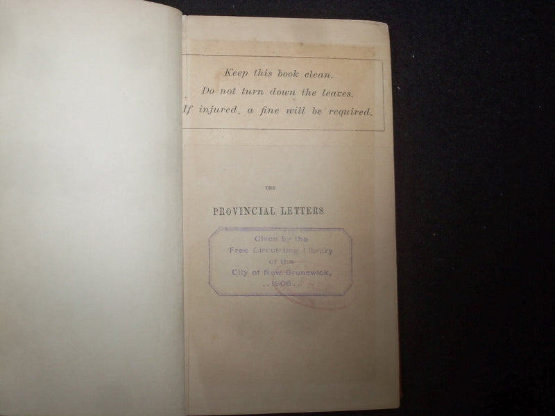 1847 PROVINCIAL LETTERS HARDCOVER BOOK BY BLAISE PASCAL - KD 9271