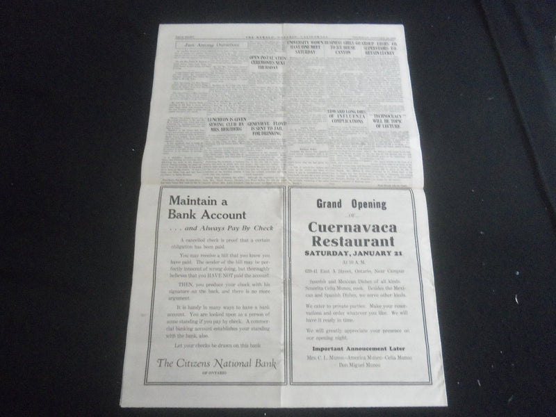 1933 JAN 19 & DEC 11 ONTARIO (CA) WEEKLY HERALD NEWSPAPER - LOT OF 2 - NP 5761