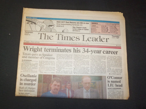 1989 JUNE 1 WILKES-BARRE TIMES LEADER - JIM WRIGHT QUITS AS SPEAKER - NP 7519