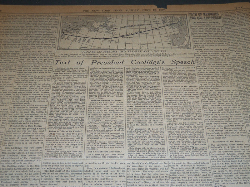 1927 JUNE 12 NEW YORK TIMES - NATION PAY ITS HOMAGE TO LINDBERGH - NT 5067