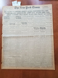1921 NOV 22 NEW YORK TIMES NEWSPAPER-FRANCE NOT TO DEFEND LIBERTY ALONE -NT 8006
