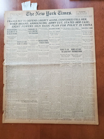 1921 NOV 22 NEW YORK TIMES NEWSPAPER-FRANCE NOT TO DEFEND LIBERTY ALONE -NT 8006
