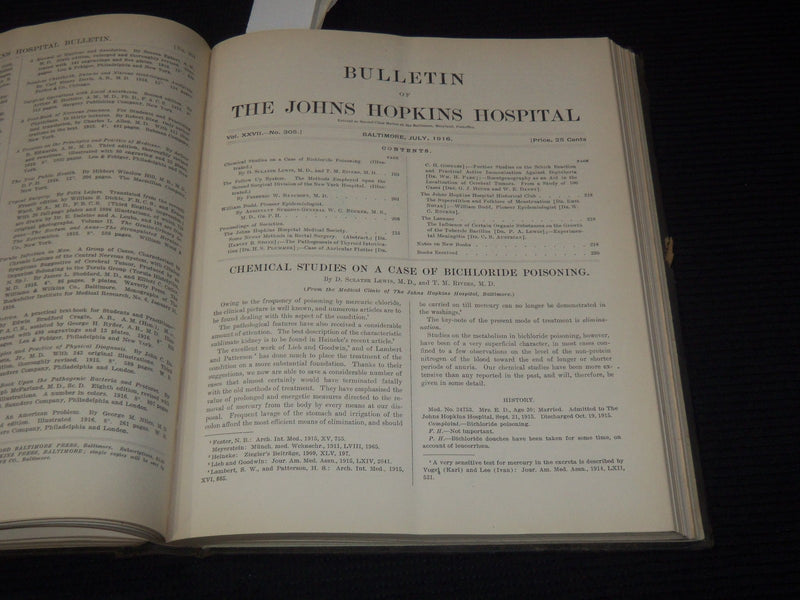 1916 JOHNS HOPKINS HOSPITAL BULLETIN BOUND VOLUME NO. 27 - KD 5403K