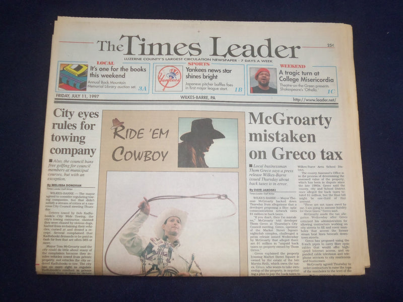 1997 JULY 11 WILKES-BARRE TIMES LEADER -MCGROARTY MISTAKEN ON GRECO TAX- NP 8188