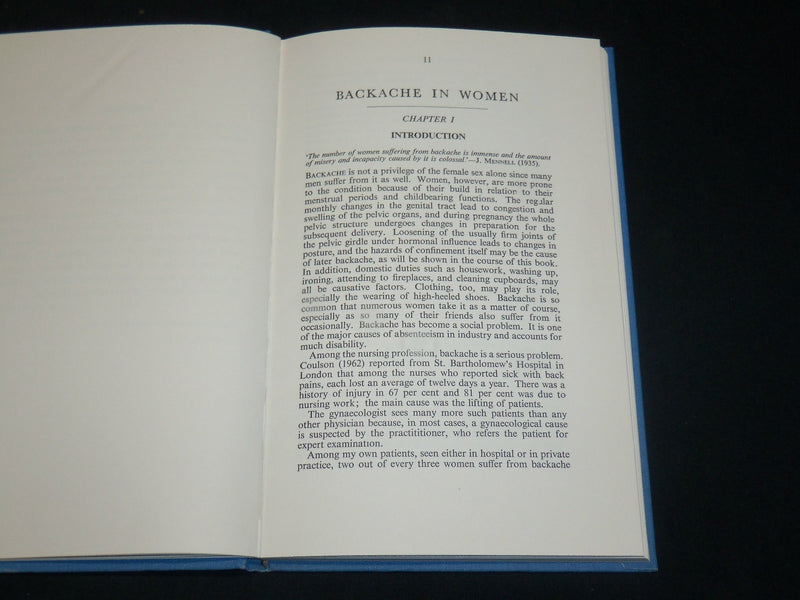 1966 BACKACHE IN WOMEN HARDCOVER BOOK BY E. SCHLEYER-SAUNDERS - KD 2763R