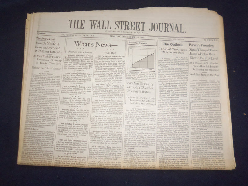 1998 DEC 28 THE WALL STREET JOURNAL - JAPAN'S JOBLESS RATE RISES TO U.S - WJ 91