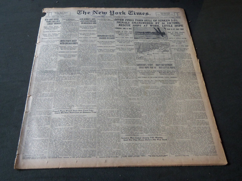 1925 SEPTEMBER 27 NEW YORK TIMES - DIVER FINDS TORN HULL OF SUNKEN S-51- NT 7200