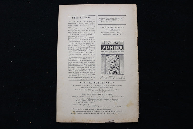 1935 BOLETIN MATEMATICO SOFTCOVER BOOKS -LOT OF 2- BUENOS AIRES-SPANISH - K 2238