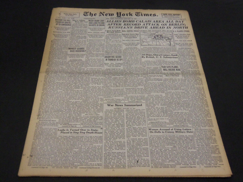 1944 JANUARY 22 NEW YORK TIMES - ALLIES BOMB CALAIS AREA ALL DAY - NT 4315