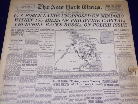 1944 DEC 16 NEW YORK TIMES - U. S FORCE LANDS UNOPPOSED ON MINDORO - NT 1793