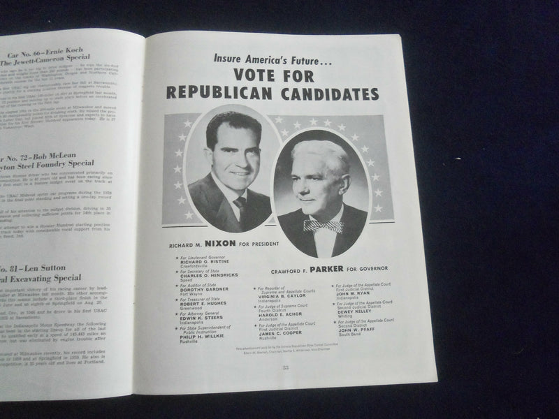 1960 SEP 17 HOOSIER HUNDRED RACING PROGRAM -INDIANA STATE FAIRGROUNDS - SP 3804M