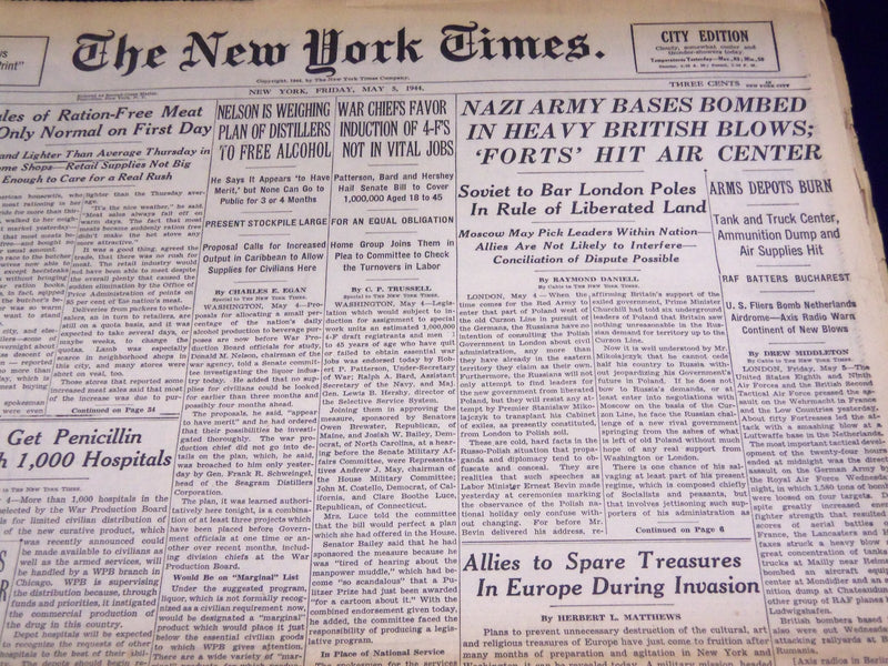 1944 MAY 5 NEW YORK TIMES - NAZI ARMY BASES BOMBED - NT 2597