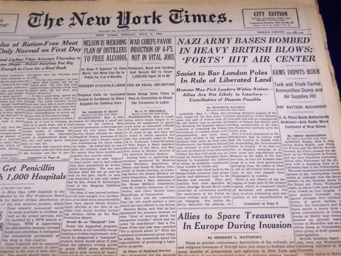 1944 MAY 5 NEW YORK TIMES - NAZI ARMY BASES BOMBED - NT 2597